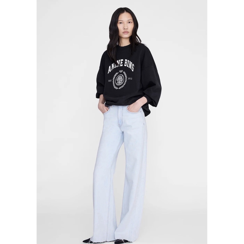 Anine Bing Miles Collegiate Sweatshirt Womens Large Vintage Black Oversized